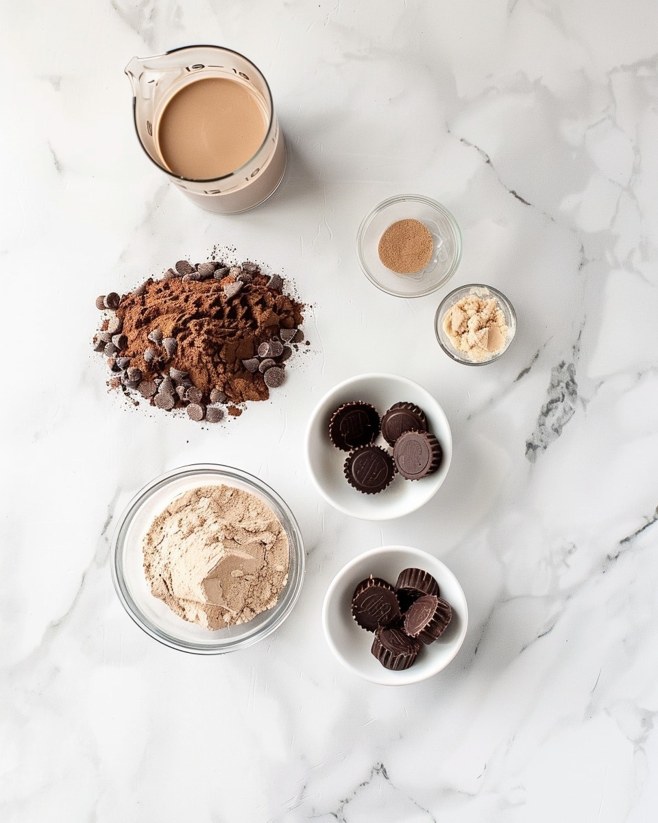 Single white dessert plate featuring a single slice of rich chocolate peanut butter cake, the slice showcasing distinct layers of moist chocolate cake and creamy peanut butter filling, topped with a glossy ganache and scattered chopped peanut butter cups that reveal their interior texture, angled close-up view highlighting the moist crumb and luscious filling, garnished with a drizzle of caramel sauce, placed on a white marble surface with natural lighting, styled as an elegant plated serving from a food blog, photo taken with an iphone --ar 4:5 --v 7