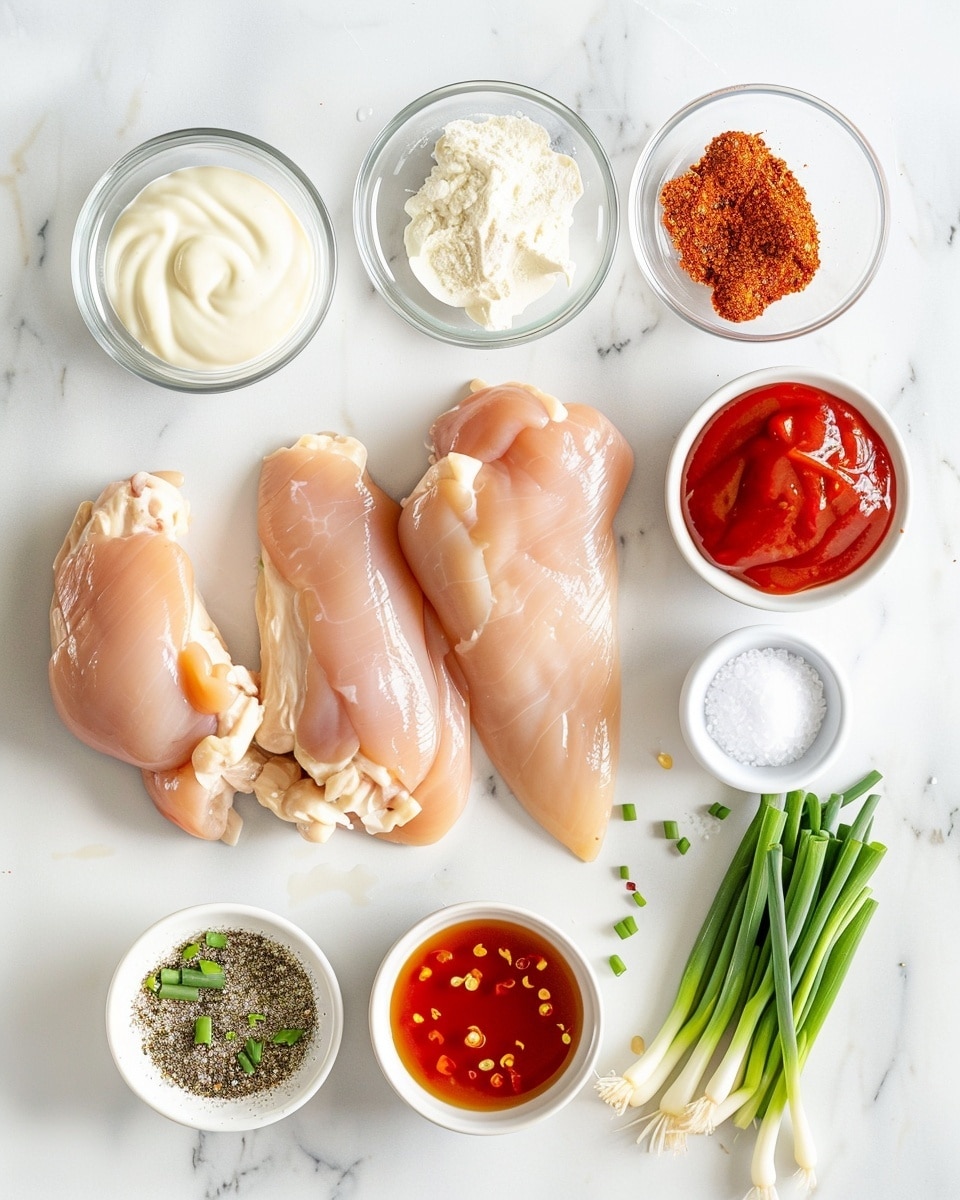 Single white rectangular casserole dish with one plated portion of creamy baked chicken thighs smothered in a rich, golden orange sauce, fresh parsley sprinkled on top for garnish, close-up angled view showing tender, juicy texture of the chicken coated in the velvety sauce with visible red chili flakes, served on a white marble surface with natural lighting, styled like a food blog's individual serving photo taken with an iphone --ar 4:5 --v 7