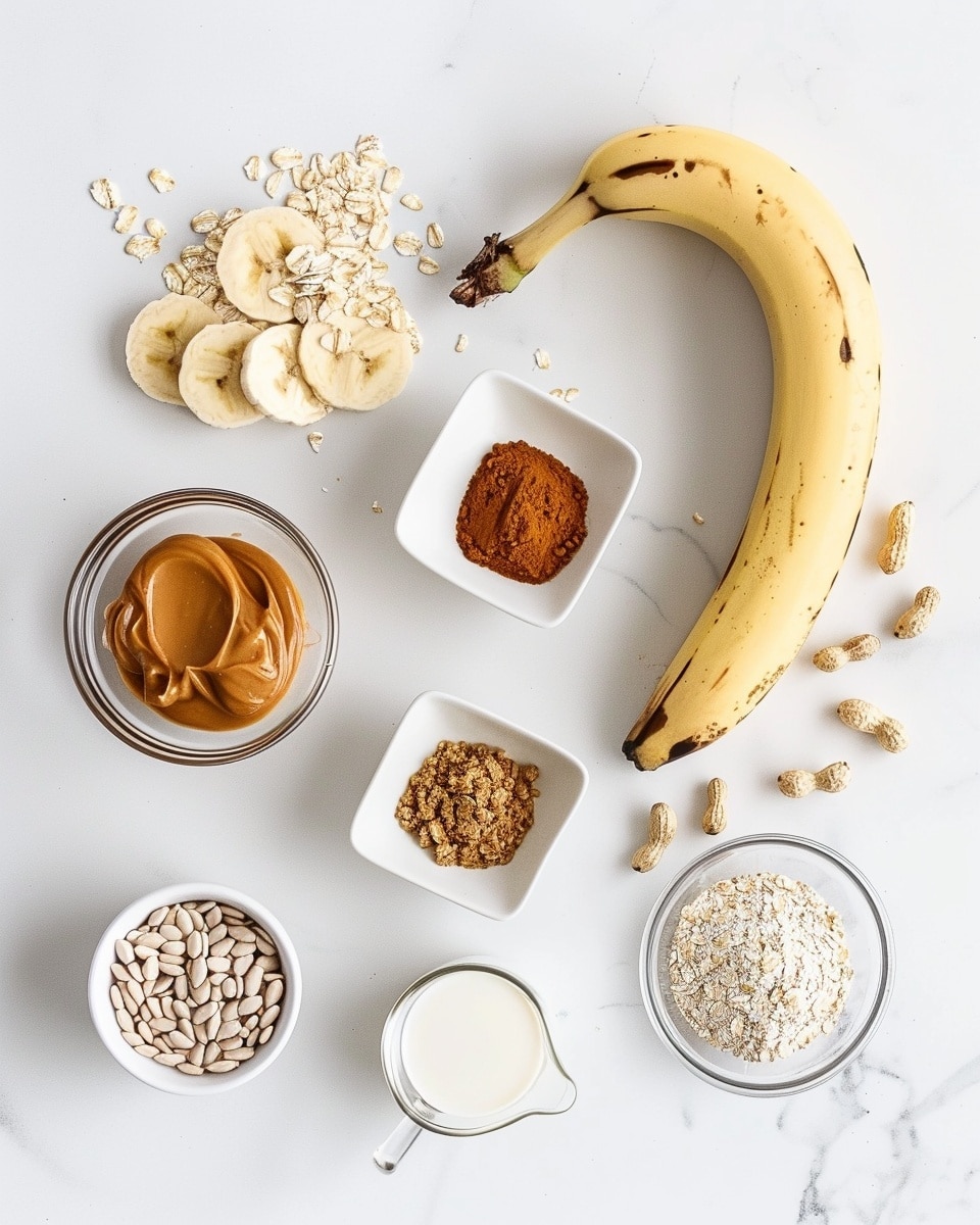 Single white glass filled with a creamy peanut butter banana smoothie topped with a drizzle of peanut butter and sprinkled with rolled oats, close-up angled view revealing the smooth texture, placed on a white marble surface, styled as a single serving from a food blog, natural lighting, photo taken with an iphone --ar 4:5 --v 7