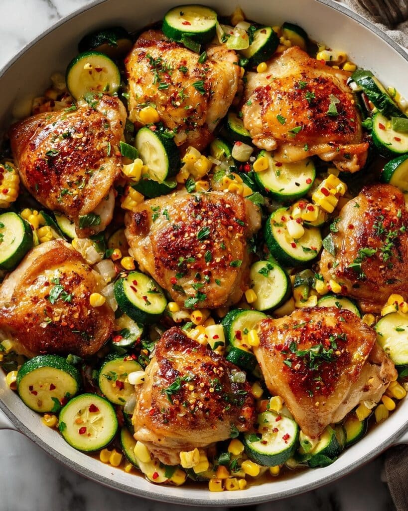 Savory Garlic Butter Chicken with Zucchini, Corn, and Lemon Recipe