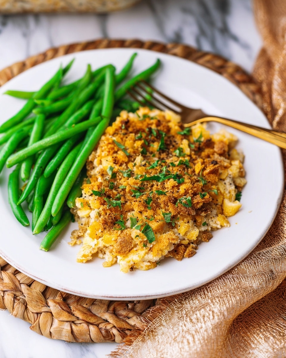 Large black slow cooker filled with a whole cheesy casserole topped generously with crispy golden crushed crackers and sprinkled with fresh chopped parsley, the perfectly baked dish showing bubbling melted cheese and a crunchy textured crust, photographed in a professional 3/4 angle shot on a white marble surface with natural lighting, whole dish in frame, food magazine hero shot photo taken with an iphone --ar 4:5 --v 7