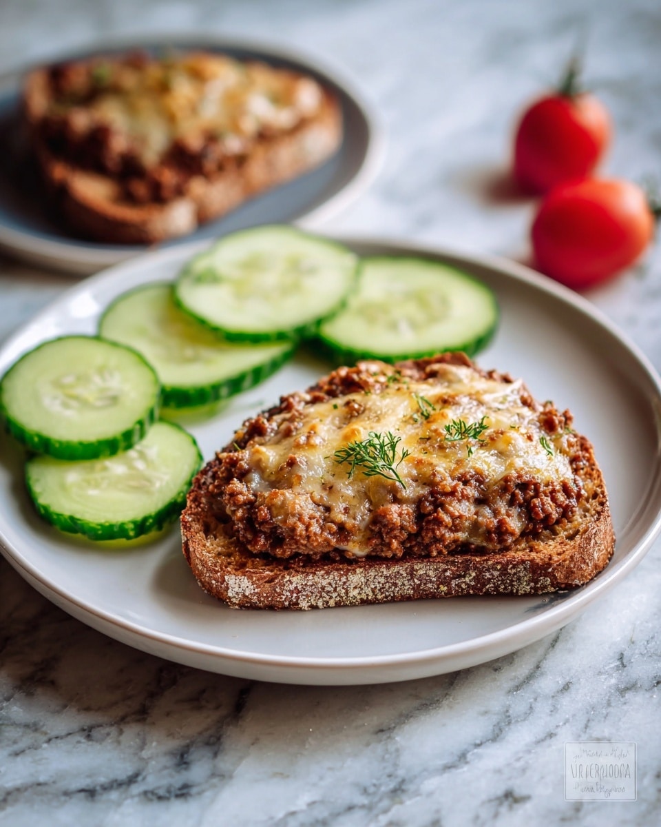 Large white rectangular baking tray filled with multiple slices of savory toast topped with a generous layer of melted cheese and seasoned ground meat mixture, the whole batch arranged neatly with a rustic wooden table underneath and natural lighting highlighting the rich textures and golden-brown crusts, shot from a professional 3/4 angle on white marble surface, styled like a hero shot from a food magazine, photo taken with an iphone --ar 4:5 --v 7