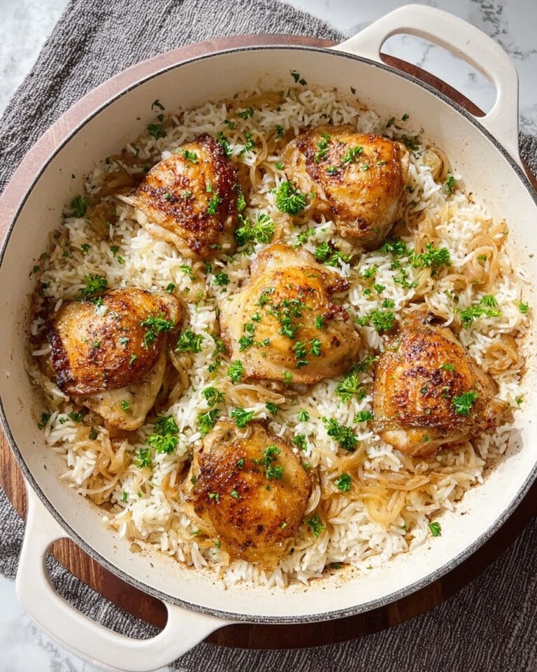One Pan Skillet Seared Chicken Thighs & Rice Recipe