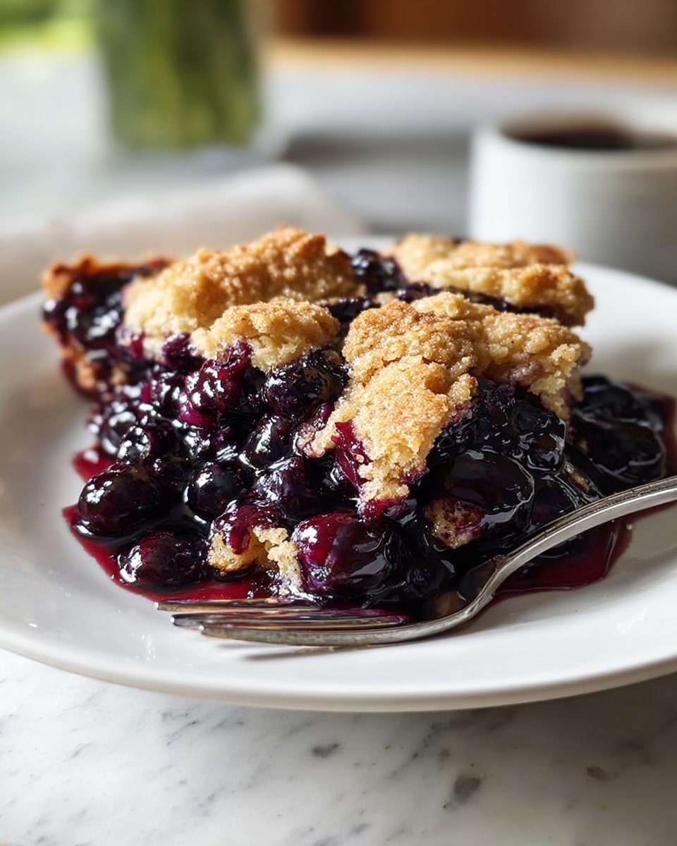 Large white ceramic baking dish filled with a whole freshly baked mixed berry cobbler, featuring a golden-brown, crumbly crust peeking through thick, glossy dark purple and red berry filling bubbling underneath, garnished lightly with fresh whole berries, photographed in natural light on a white marble surface, professional food magazine hero shot, photo taken with an iphone --ar 4:5 --v 7