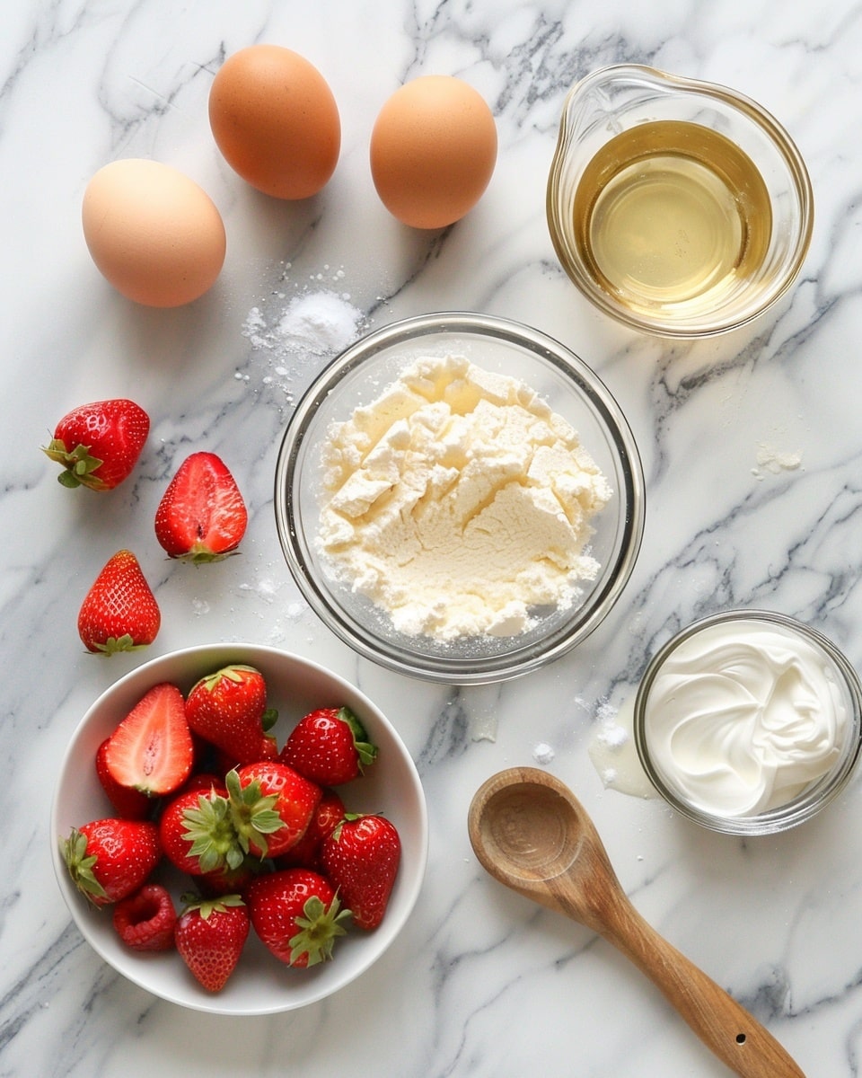 Single white dessert plate presenting a single slice of strawberry shortcake, angled to reveal delicate pink sponge cake layers interspersed with fluffy white whipped cream, topped with two fresh strawberries dusted lightly with powdered sugar, showcasing the moist crumb and creamy texture inside, garnished with a sprig of mint on the side, placed on a white marble surface with natural light softly illuminating the layers, styled like a food blog individual serving photo taken with an iphone --ar 4:5 --v 7