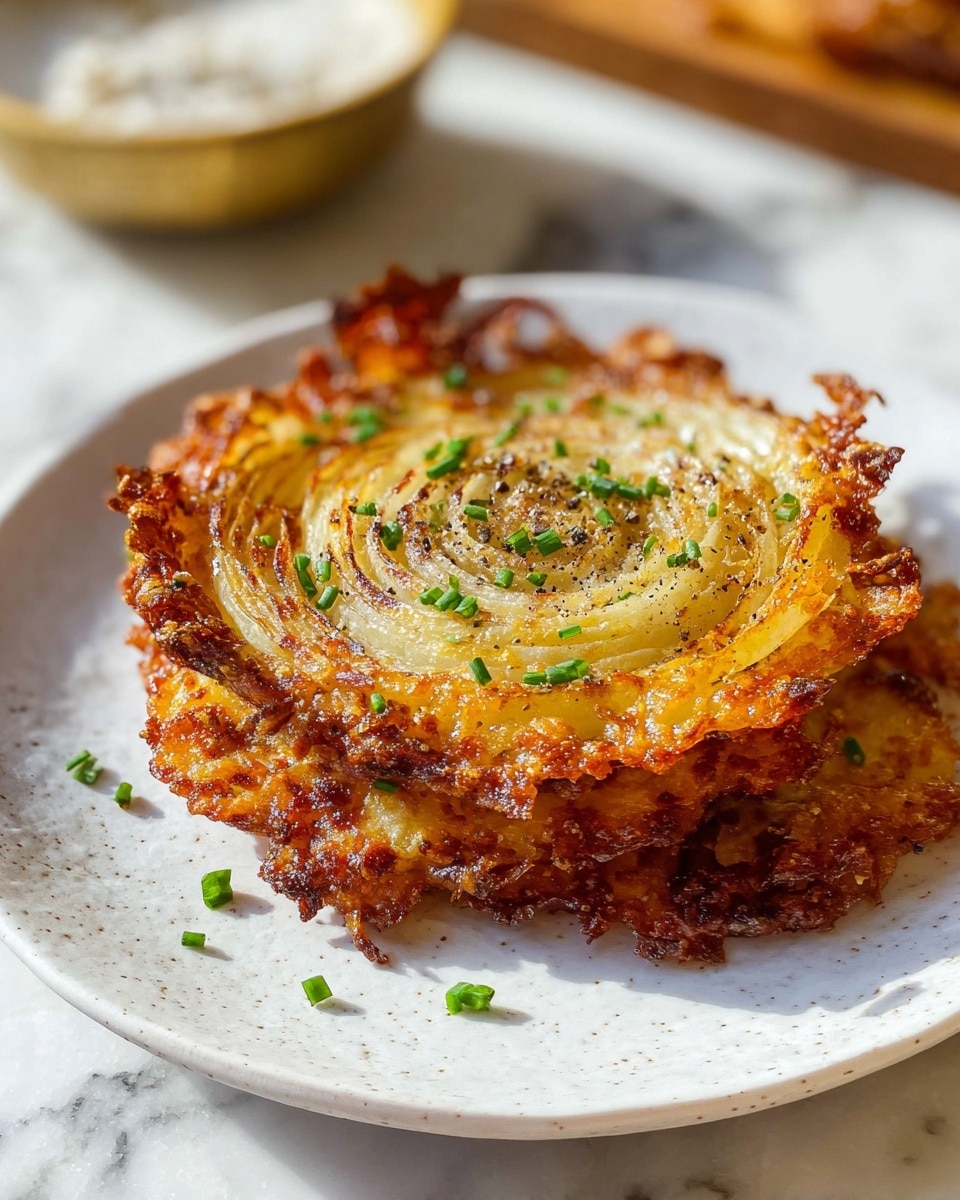 A large rectangular white baking dish filled with a whole crispy baked onion and cheese tart, featuring evenly arranged translucent onion slices baked into a golden-brown cheesy base with a slightly crisped edge, sprinkled with freshly cracked black pepper, presented from a 3/4 angle on a white marble countertop, bathed in natural light for a professional food magazine hero shot, photo taken with an iphone --ar 4:5 --v 7