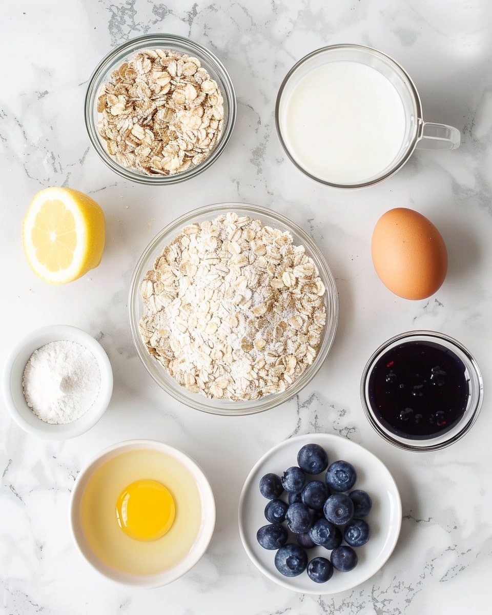 Single white plate holding a close-up view of a single thick slice of blueberry oat bar, clearly revealing its dense, textured interior layers of oats, plump blueberry pockets, and moist filling, topped with fresh blueberries and a thin lemon slice accenting the natural berry colors, garnished with scattered lemon zest around the plate, shot with natural light on a white marble surface, styled like a food blog photo taken with an iphone --ar 4:5 --v 7