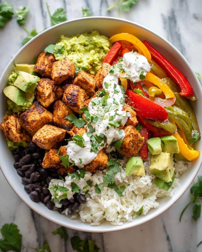Chipotle Chicken Bowl with Black Beans, Veggies, and Lime Cilantro Rice Recipe