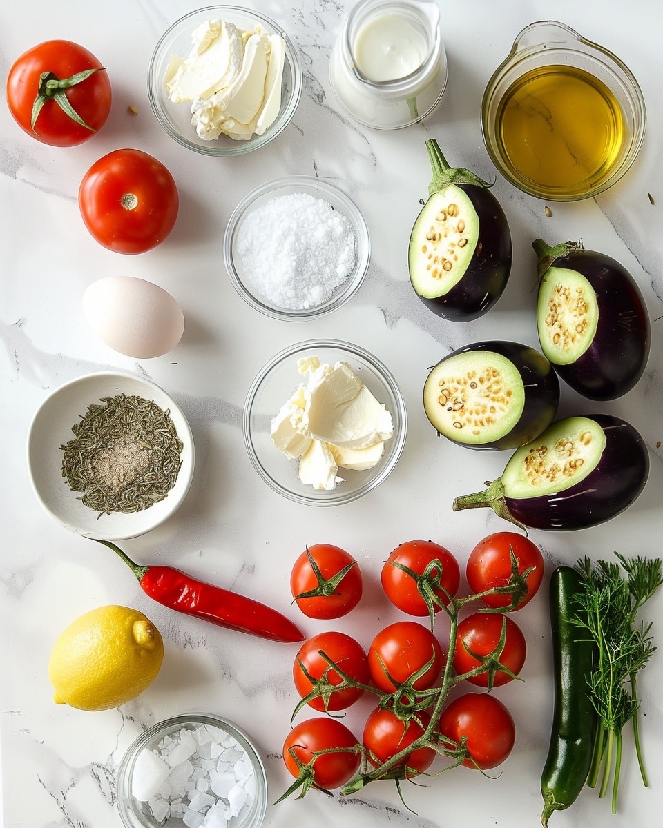 Single white plate presenting one plated portion of eggplant stew with a rich tomato sauce, layered with tender, glossy slices of roasted eggplant soaked in vibrant red sauce, topped generously with creamy yogurt drizzled over and scattered pine nuts adding texture, fresh dill sprigs resting on top for a herbaceous finish, close-up angled shot revealing the contrast between the smooth yogurt, saucy eggplant layers, and crunchy garnish, all placed on a white marble surface under natural lighting, intimate food blog style serving, photo taken with an iphone --ar 4:5 --v 7