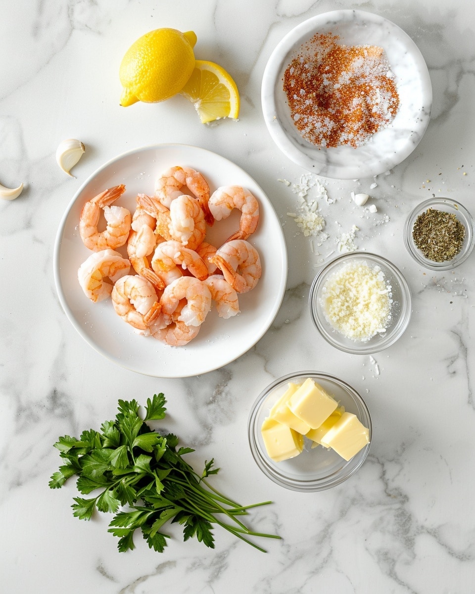 Single white plate with a modest serving of cheesy shrimp and pasta casserole, close-up angled view revealing tender shrimp nestled atop creamy, baked pasta layers coated in melted cheese, sprinkled with cracked black pepper and fresh parsley for garnish, golden-browned spots indicating a perfectly baked crust, placed on a white marble surface with natural lighting, intimate plated serving photo taken with an iphone --ar 4:5 --v 7