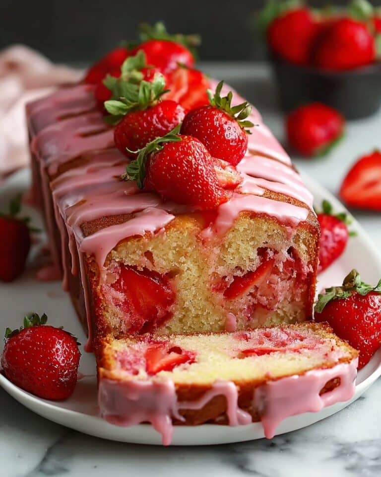 Strawberry Drizzle Loaf Cake with Fresh Berries Recipe