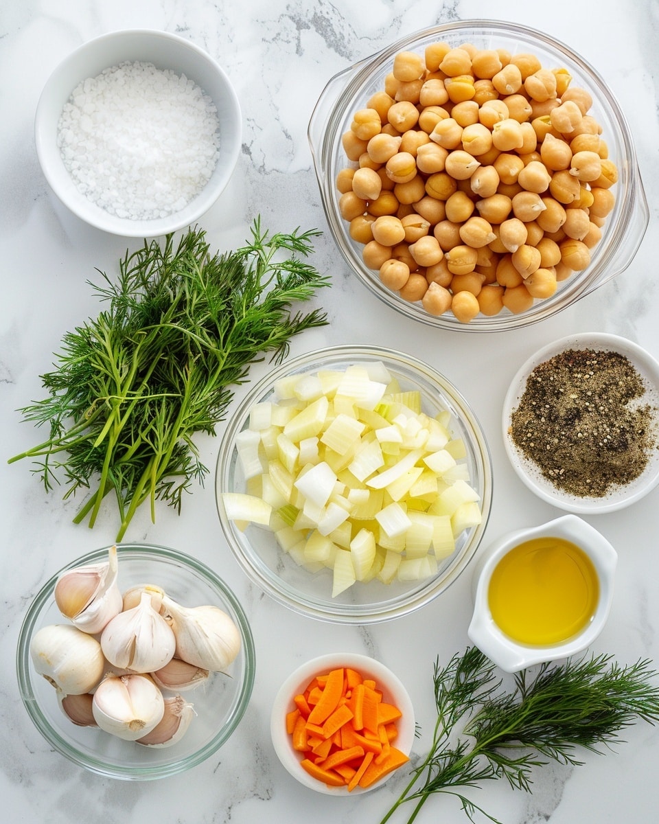 Single white bowl filled with a creamy chickpea and carrot curry, close-up angled shot showing tender chickpeas soaking in a rich, yellow coconut curry sauce, thin carrot slices and fresh green dill garnish visible, steam gently rising, placed on a white marble surface, natural lighting highlighting the silky texture and vibrant colors, intimate plated serving photo taken with an iphone --ar 4:5 --v 7