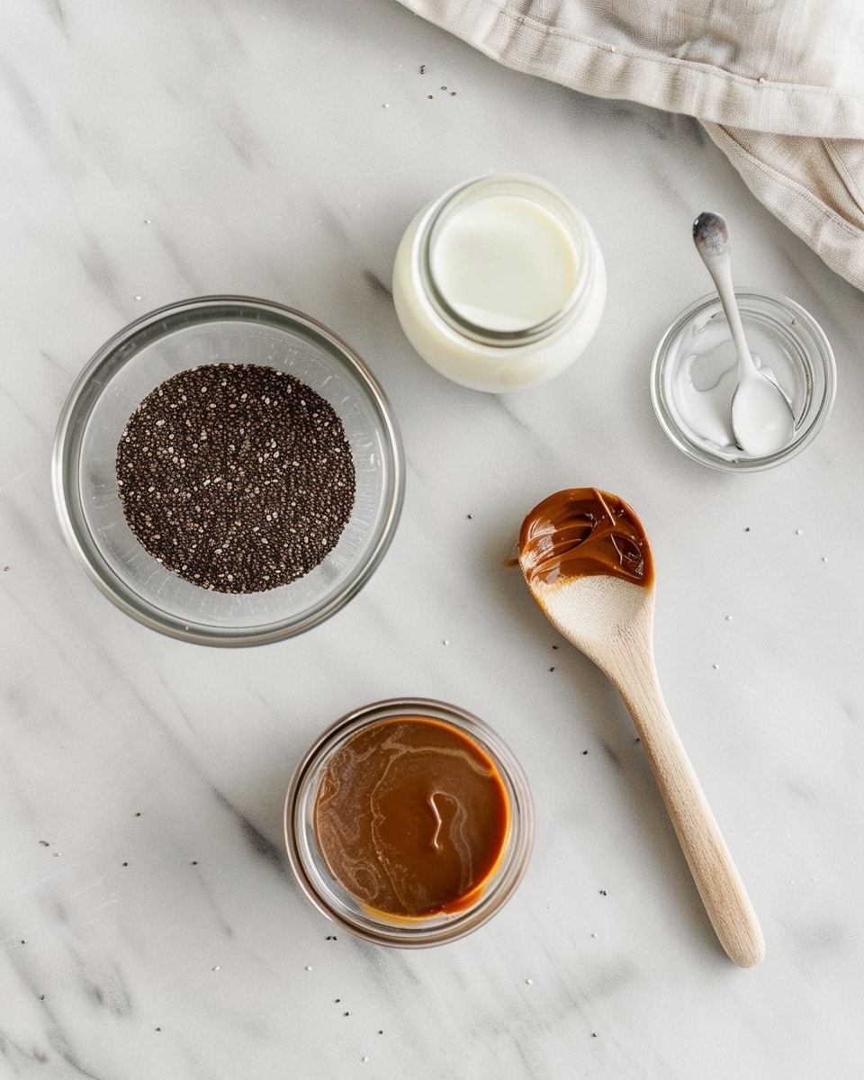 Single white bowl with a close-up view of creamy chia seed pudding, showing the thick texture and visible chia seeds suspended in a smooth milky base, topped with a delicate drizzle of rich chocolate sauce artfully cascading over the surface, placed on a white marble background with natural lighting highlighting the details and depth of the pudding, styled as an intimate, ready-to-eat serving from a food blog, photo taken with an iphone --ar 4:5 --v 7