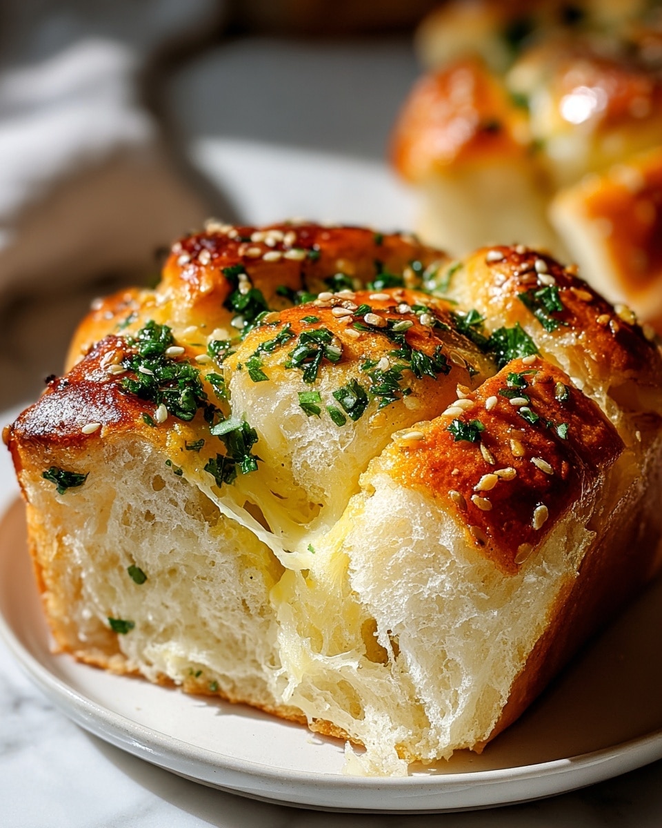 White rectangular baking tray filled with a full batch of freshly baked garlic cream cheese buns, each bun perfectly round with golden-brown crusts, topped with a sprinkling of sesame seeds and chopped herbs, the creamy cheese filling visible in the center of each bun, arranged neatly and evenly spaced on parchment paper, photographed from a 3/4 angle on a white marble surface with natural lighting, professional food magazine hero shot photo taken with an iphone --ar 4:5 --v 7