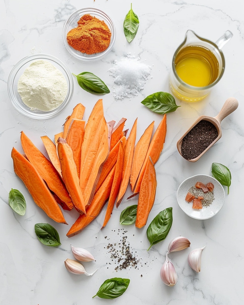 Single white plate featuring a neatly arranged portion of crispy baked sweet potato fries sprinkled with fresh chopped parsley, showcasing the golden-orange exterior texture with lightly charred edges, accompanied by a small dollop of creamy herb dipping sauce on the side, close-up angle highlighting the contrast between the vibrant fries and smooth sauce, all set on a white marble background with natural lighting, intimate plated serving photo taken with an iphone --ar 4:5 --v 7