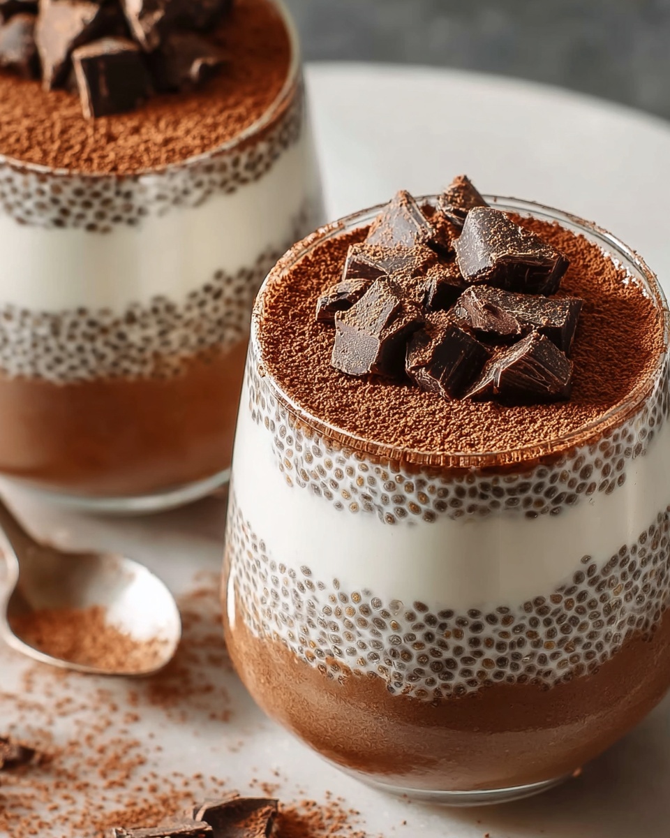 A large white serving tray featuring multiple glass cups filled with layered coffee chia pudding, each cup showing distinct layers of dark coffee-infused chia seeds, creamy white yogurt or cream center, topped with a smooth dusting of cocoa powder and garnished with whole coffee beans, arranged neatly on a white marble countertop with natural lighting to enhance the textures and rich tones, professional food magazine hero shot photo taken with an iphone --ar 4:5 --v 7