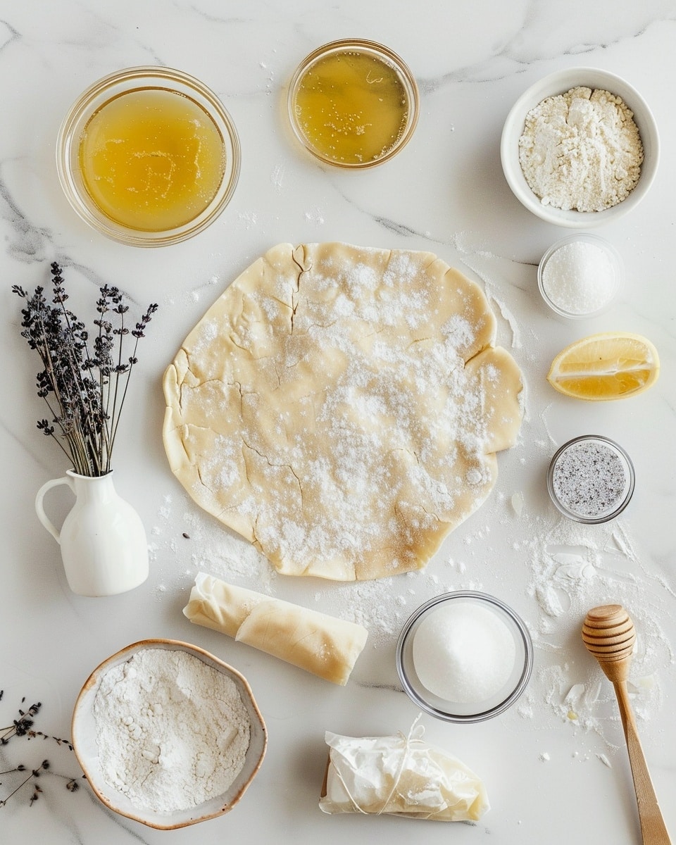 Single white plate featuring a single portion of a golden, flaky tart with a slight crack revealing the smooth, creamy custard interior, topped with a sprinkling of coarse sugar crystals and a small sprig of fresh lavender for garnish, placed on a white marble surface with soft natural lighting, intimate close-up angled shot showing texture contrast between the crisp crust and silky filling, styled as a delicate plated serving ready to enjoy, photo taken with an iphone --ar 4:5 --v 7