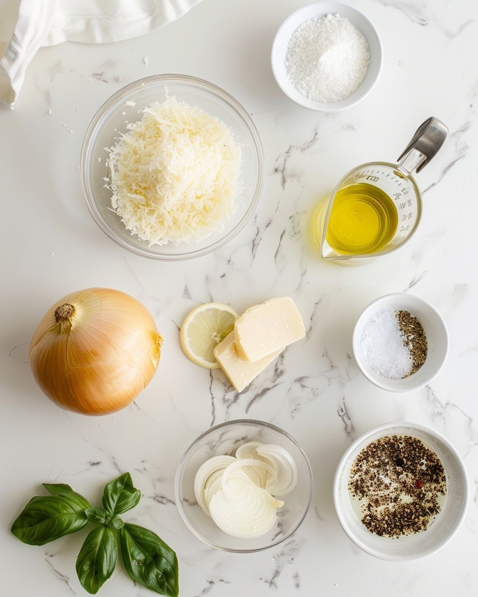 Single white plate holding a close-up serving of a crispy golden-brown onion and Parmesan cheese fritter, featuring clearly visible concentric layers of tender cooked onion with a crunchy, bubbly cheese crust around the edges, lightly sprinkled with chopped fresh chives and cracked black pepper, natural light accentuating the textures and colors, pristine white marble surface in the background, styled like a food blog intimate plated serving photo taken with an iphone --ar 4:5 --v 7