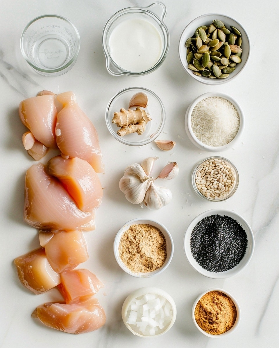 Single white bowl filled with one generous portion of creamy chicken curry with visible tender chicken pieces coated in smooth, golden sauce, garnished with sliced almonds and fresh cilantro leaves on top, served alongside a small mound of yellow saffron rice on a white marble surface, natural lighting highlighting the rich textures and colors, intimate plated serving photo taken with an iphone --ar 4:5 --v 7