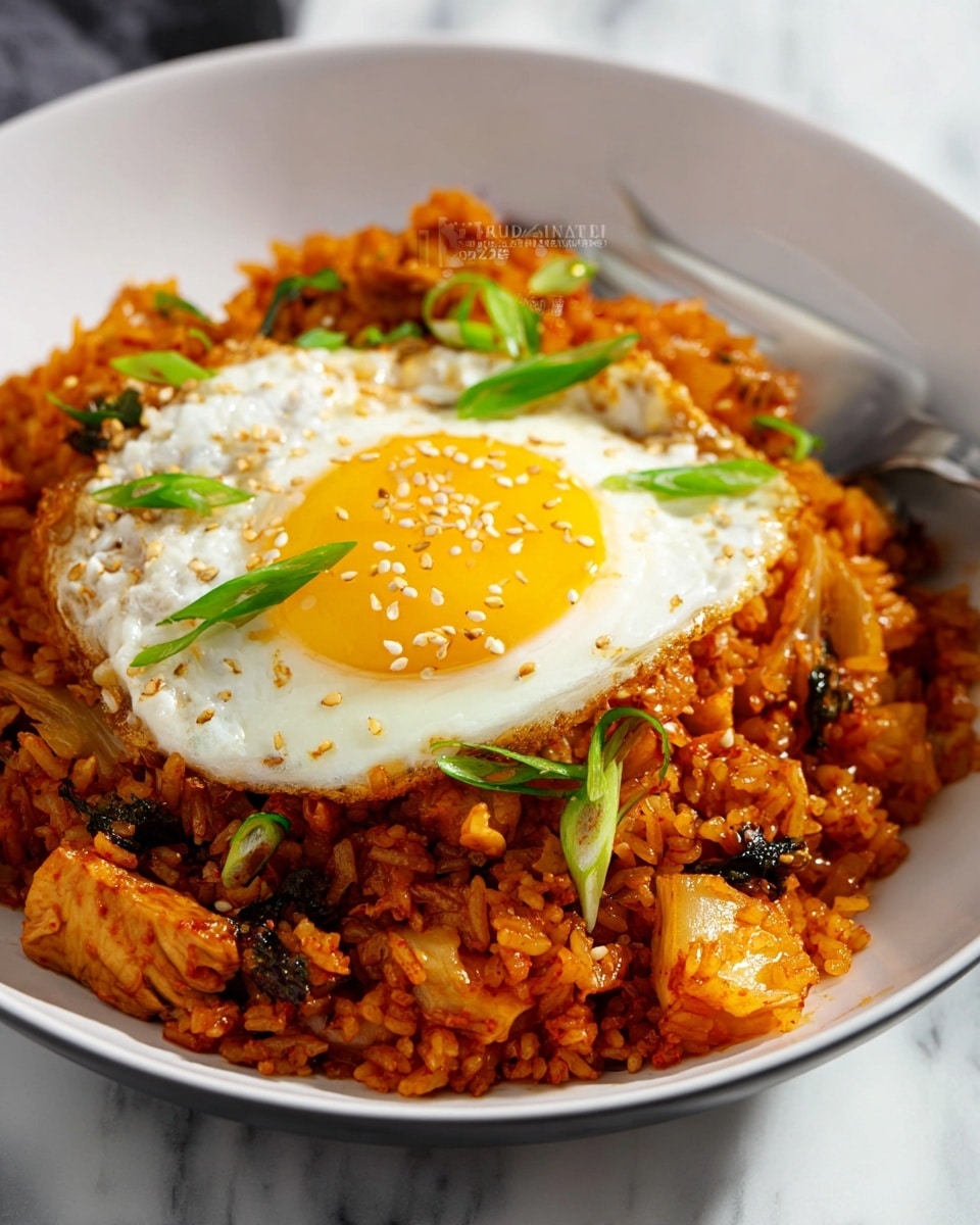 Kimchi Bokkeumbap (Kimchi Fried Rice) with Fried Egg and Nori Garnish Recipe