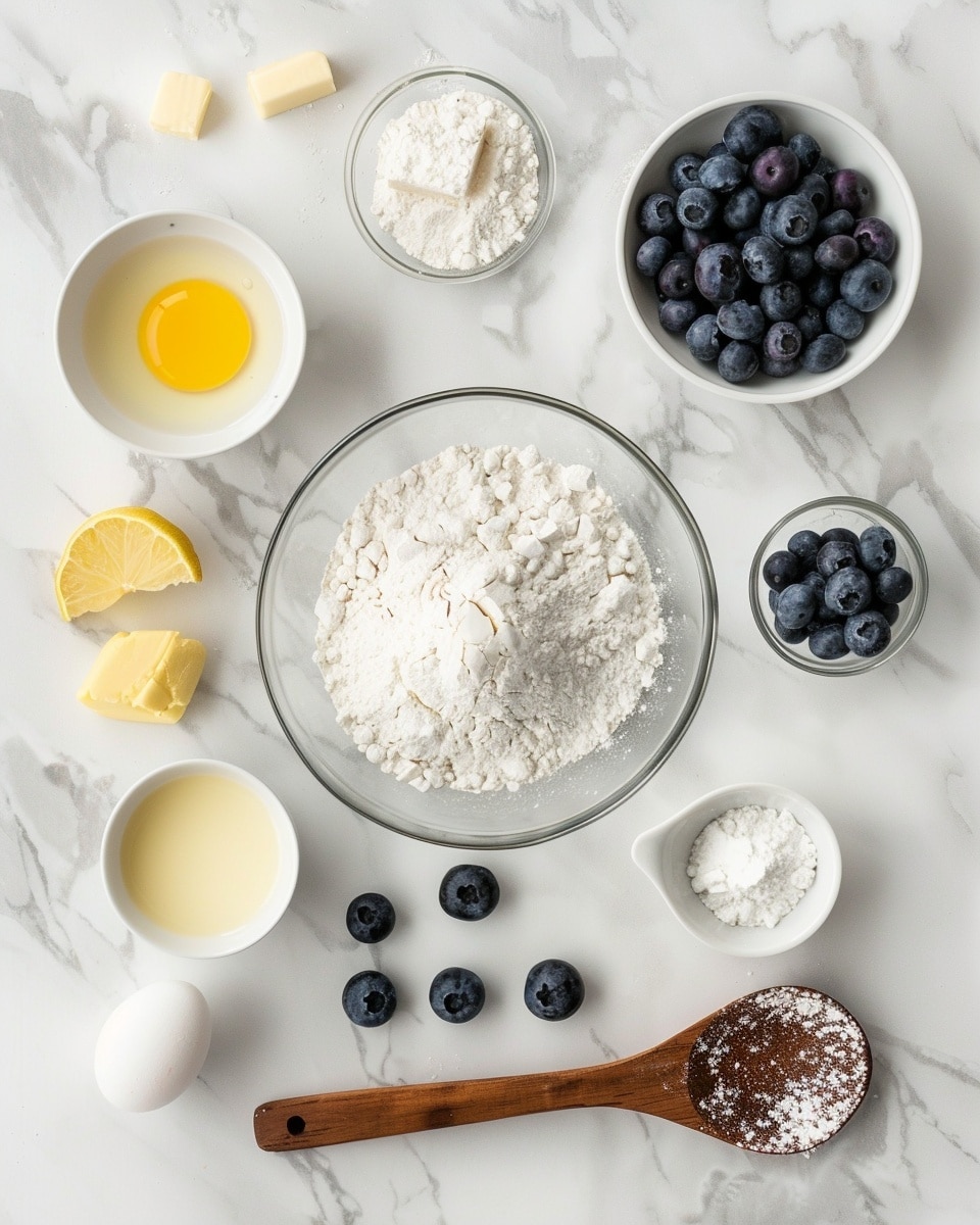 Single white plate holding a single portion of a lemon blueberry scone with visible crumbly texture and juicy blueberry pockets, topped with translucent white icing drizzles and a small wedge of fresh lemon perched on top, angled close-up shot revealing the moist interior and soft crumb, crumbs scattered naturally around, placed on white marble surface, natural lighting highlighting the golden crust and vibrant fruit, styled food blog serving photo taken with an iphone --ar 4:5 --v 7