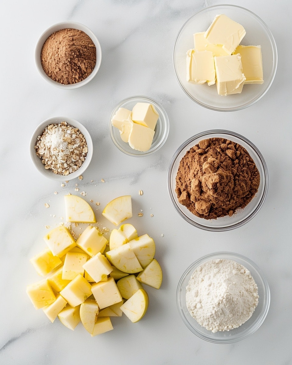 A single white plate showcasing one generous portion of warm apple crisp with a golden, crumbly oat topping revealing tender cinnamon-spiced apple slices beneath, served alongside a smooth scoop of vanilla ice cream beginning to melt at the edges, all arranged on a white marble surface with natural lighting highlighting the textures and layers, styled as an intimate food blog serving photo taken with an iphone --ar 4:5 --v 7