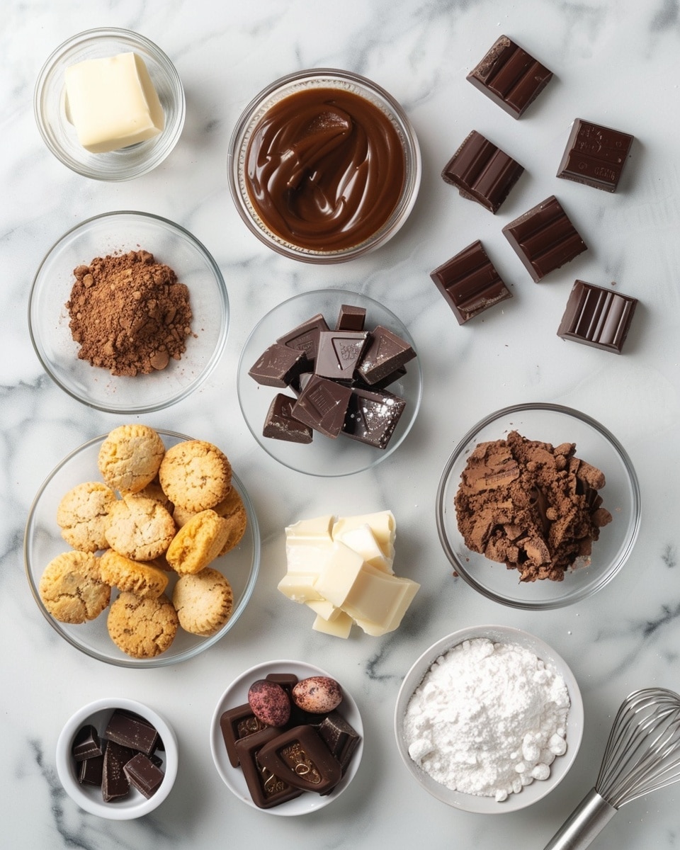 Single slice of chocolate tart served on a white plate with a delicate gold pattern, close-up angled view revealing a thick, smooth chocolate layer atop a crisp golden crust, a vibrant caramel layer oozing slightly from the side, topped with colorful speckled candy-coated chocolate eggs and crushed chocolate bits, textured details of the rich chocolate filling and crunchy crust visible, natural light highlighting the glossy surface and rich colors, white marble background, intimate styled food blog presentation photo taken with an iphone --ar 4:5 --v 7