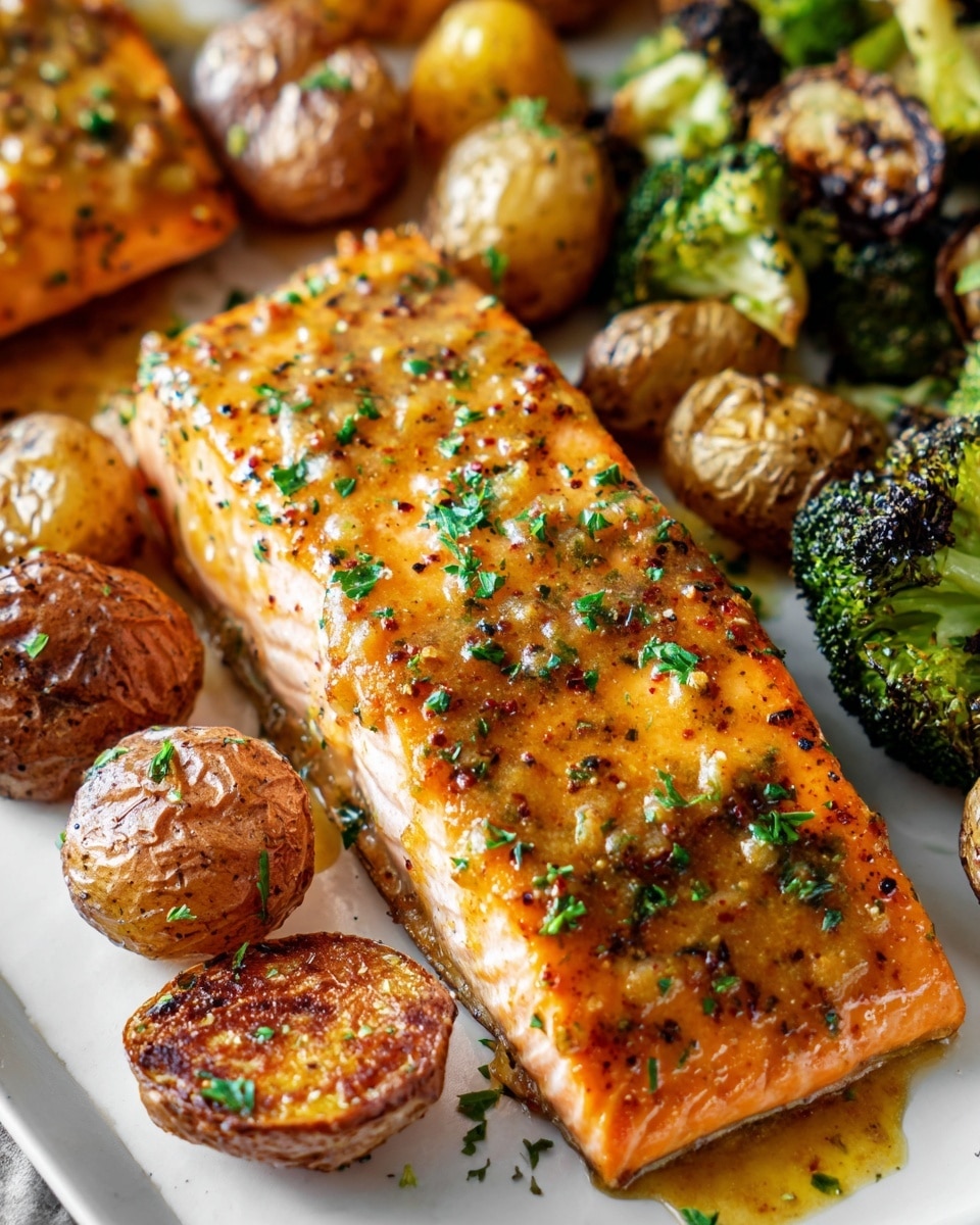Honey Mustard Salmon with Roasted Potatoes and Broccoli Recipe