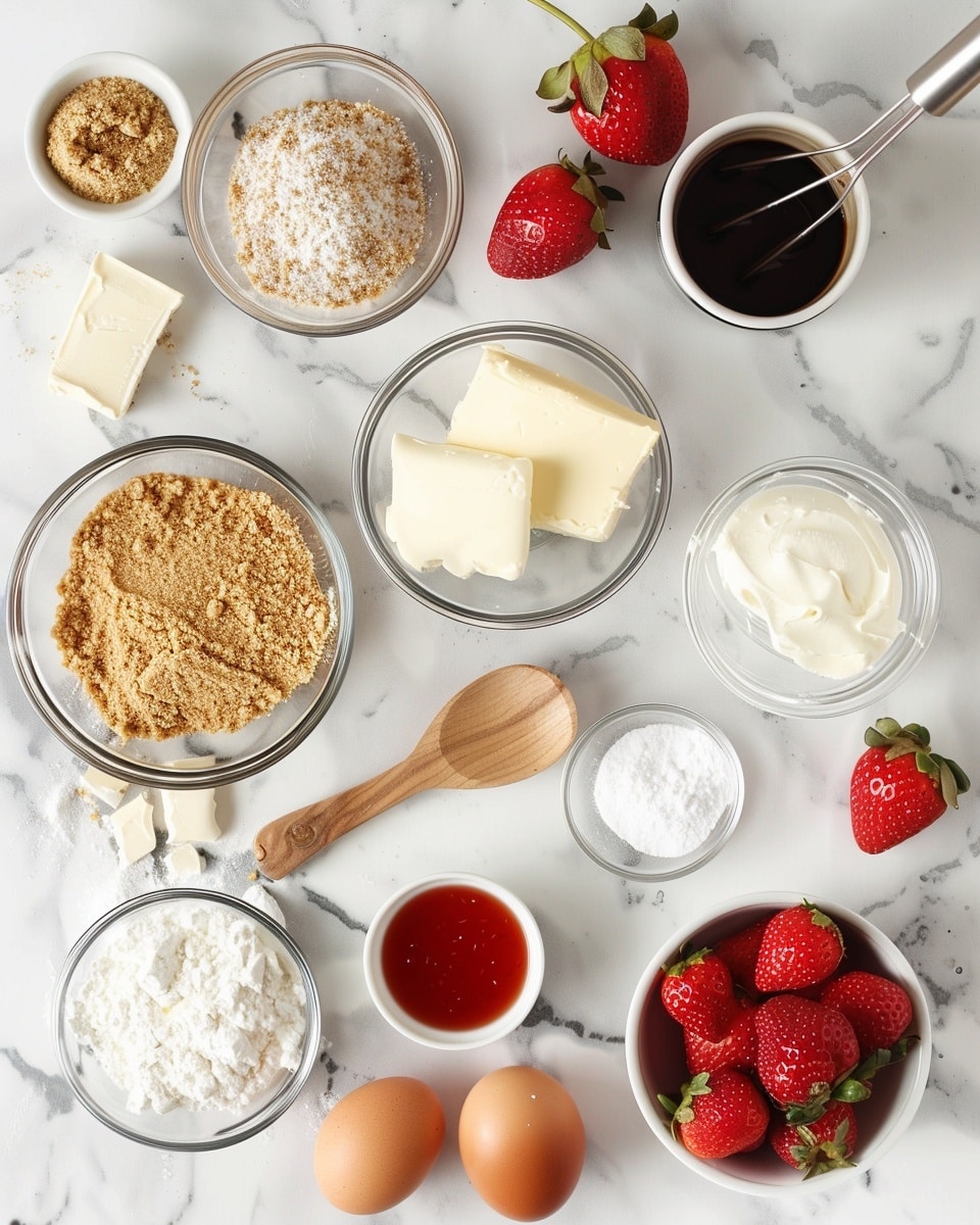 Single white plate presenting one slice of strawberry cream dessert bar with visible layers including a crumbly golden-brown crust, a thick creamy pink strawberry mousse layer embedded with fresh strawberry pieces, topped with a textured crumb topping and a whole ripe strawberry garnish, close-up angled view highlighting the airy interior texture and contrasting crunchy topping, placed on a white marble surface, natural lighting for a fresh food blog style photo taken with an iphone --ar 4:5 --v 7