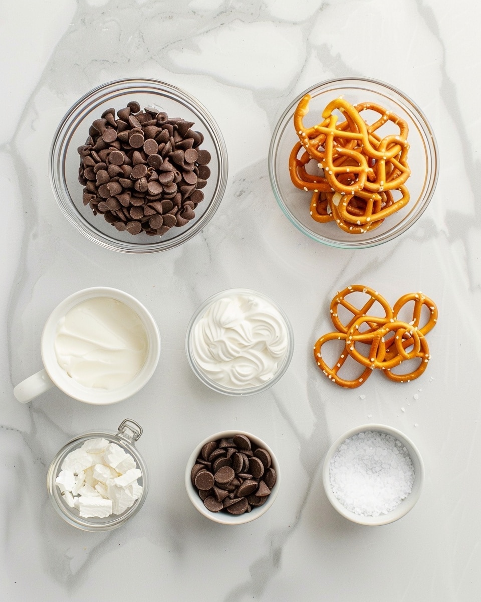 Single white plate displaying a close-up serving of a thick square slice of chocolate caramel bark with visible interior layers showing smooth, rich caramel filled with crunchy pretzel pieces, topped with a glossy layer of dark chocolate sprinkled with coarse sea salt crystals, angled to emphasize the texture contrast and luscious caramel stretching slightly, white marble surface background, natural lighting, styled as an intimate food blog presentation photo taken with an iphone --ar 4:5 --v 7