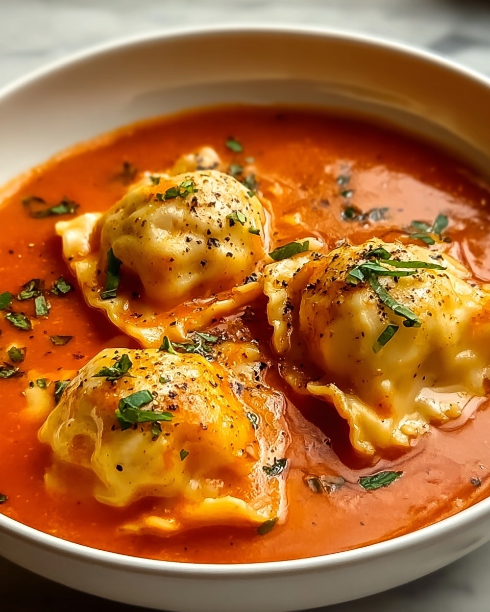 Large white bowl filled with several plump cheese ravioli generously coated in rich, vibrant tomato sauce, garnished with finely chopped fresh parsley and a light sprinkle of black pepper, whole dish viewed from a 3/4 angle on a white marble surface, natural lighting highlighting the creamy texture and bright color of the sauce, professional food styling photo taken with an iphone --ar 4:5 --v 7