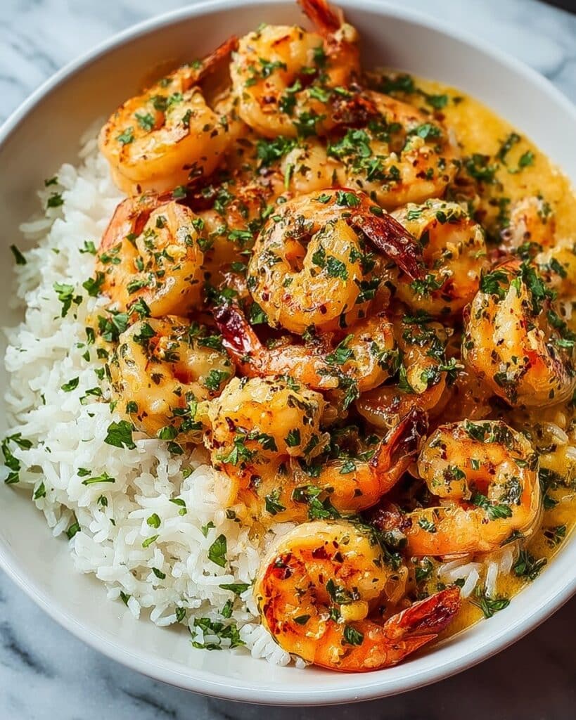 Creamy Herb Rice with Garlic Butter Shrimp Bowl Recipe