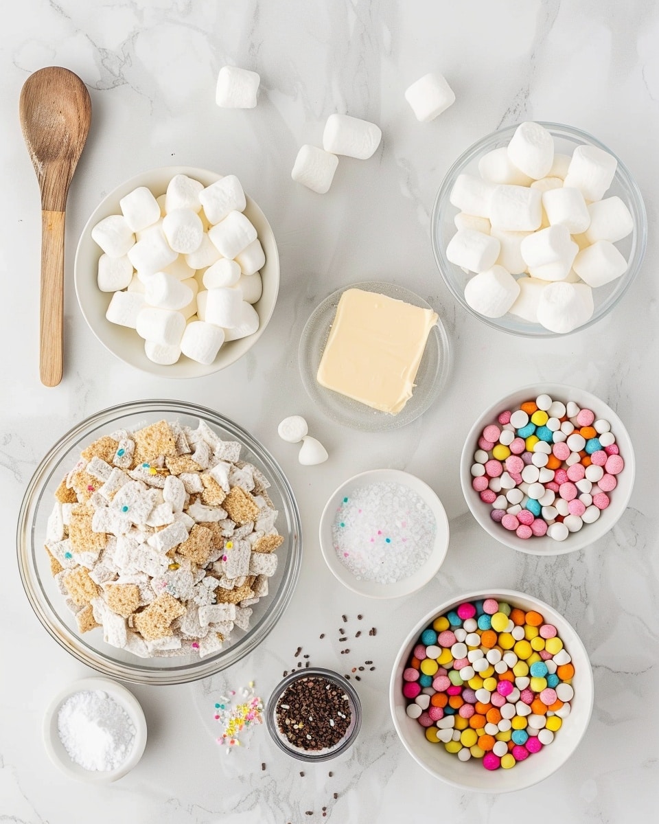 Single white square plate presenting one thick, crisped rice cereal treat bar studded with colorful marshmallow pieces and crunchy cereal clusters, close-up angle revealing the bumpy textured interior and slight crumbly edges, placed on a white marble surface with natural light highlighting the vibrant pastel colors and soft marshmallow bits, styled like an individual serving from a food blog, photo taken with an iphone --ar 4:5 --v 7
