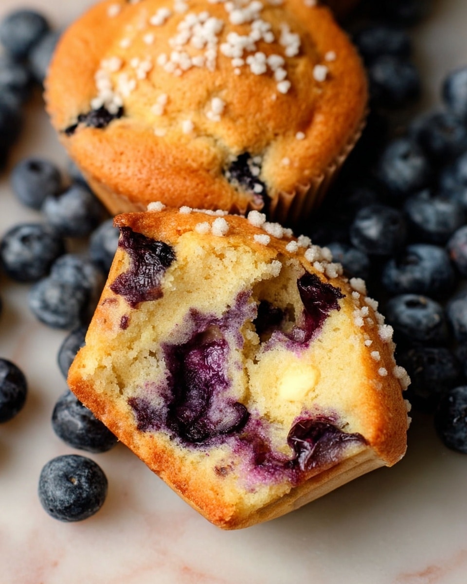 A full white muffin tin filled with six golden-brown blueberry muffins, each dome-shaped muffin bursting with plump, juicy blueberries throughout, showing a freshly baked texture with slightly cracked tops and a light sugary crust, set on a white marble surface with natural lighting that highlights their warm, inviting color, styled as a professional overhead food magazine hero shot, photo taken with an iphone --ar 4:5 --v 7
