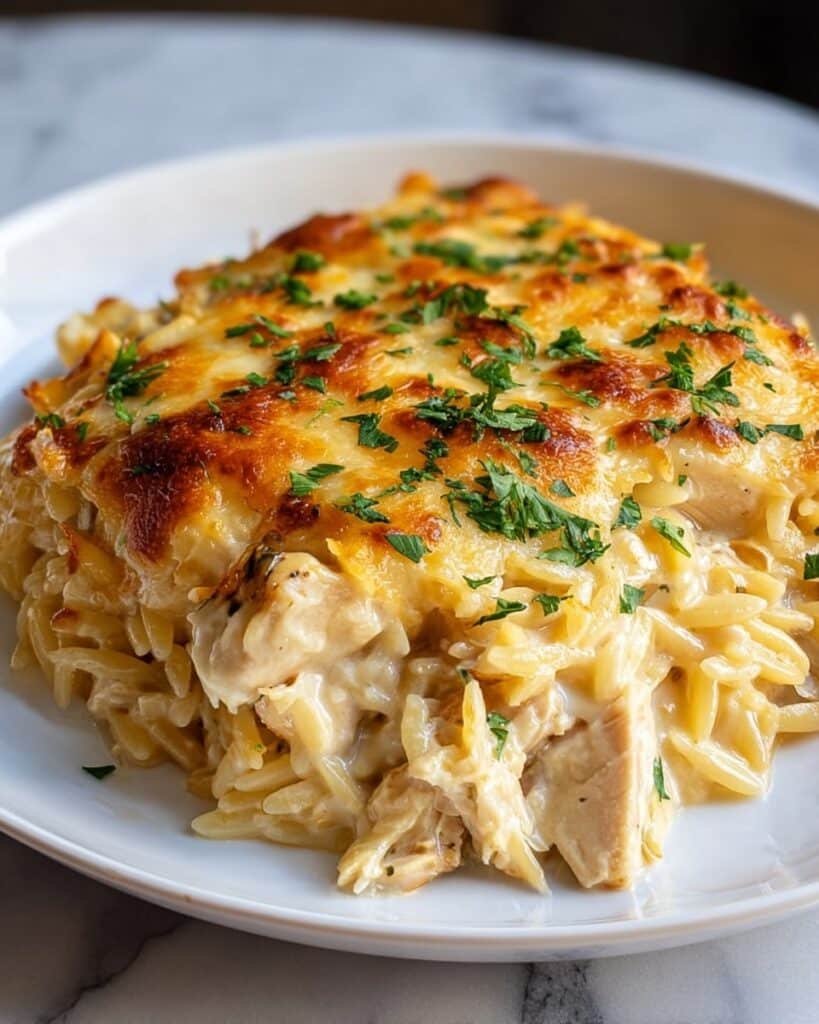 Creamy French Onion Chicken Orzo Casserole Recipe