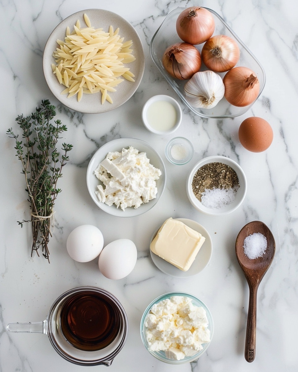 Single white plate with a generous portion of creamy baked orzo casserole topped with golden-browned melted cheese and finely chopped parsley, showing a cross-section of tender orzo pasta mixed with creamy sauce and chunks of white chicken meat underneath, an angled close-up revealing the rich textures of cheesy topping and the soft pasta inside, placed on a white marble surface with natural lighting, styled as a ready-to-eat plated serving photo taken with an iphone --ar 4:5 --v 7