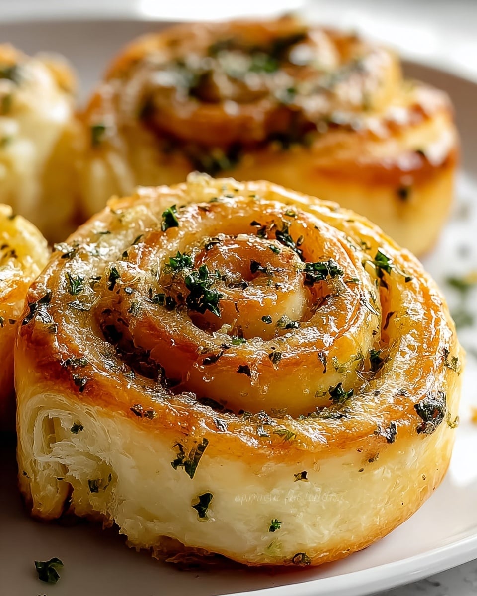 Large white baking dish filled with a full batch of golden-brown garlic and herb rolls, each neatly spiraled and generously sprinkled with chopped parsley and cracked black pepper, the shiny, buttery tops glistening under natural light, perfectly baked and arranged close together to showcase the complete, inviting appetizer, shot from a 3/4 angle on a white marble countertop, professional food styling photo taken with an iphone --ar 4:5 --v 7