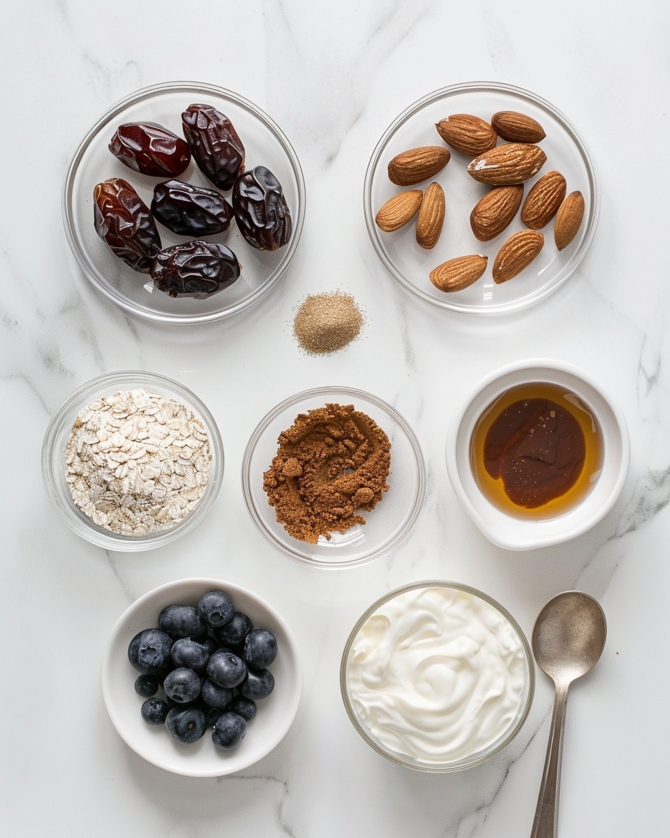 Single white plate featuring one slice of a layered blueberry dessert bar, showcasing a thick, crumbly oat crust base, a creamy white middle layer, and a vibrant purple blueberry topping with visible whole berries, dusted lightly with powdered sugar, close-up angled shot highlighting the contrasting textures and layers, natural lighting on a white marble background, styled like a food blog serving ready to eat, photo taken with an iphone --ar 4:5 --v 7