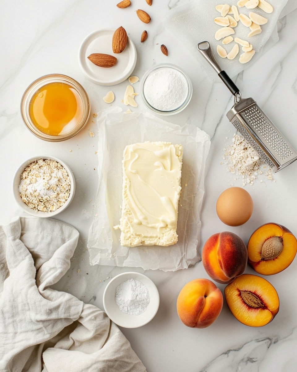 Single white plate featuring one slice of peach tart revealing its creamy custard filling and crumbly golden crust, topped with glazed, thinly sliced peaches arranged in a fanned pattern, fresh mint leaves as garnish, close-up angled shot capturing the tart’s layered textures, placed on a white marble surface with natural light softly highlighting the warm tones, styled like an elegant food blog serving, photo taken with an iphone --ar 4:5 --v 7