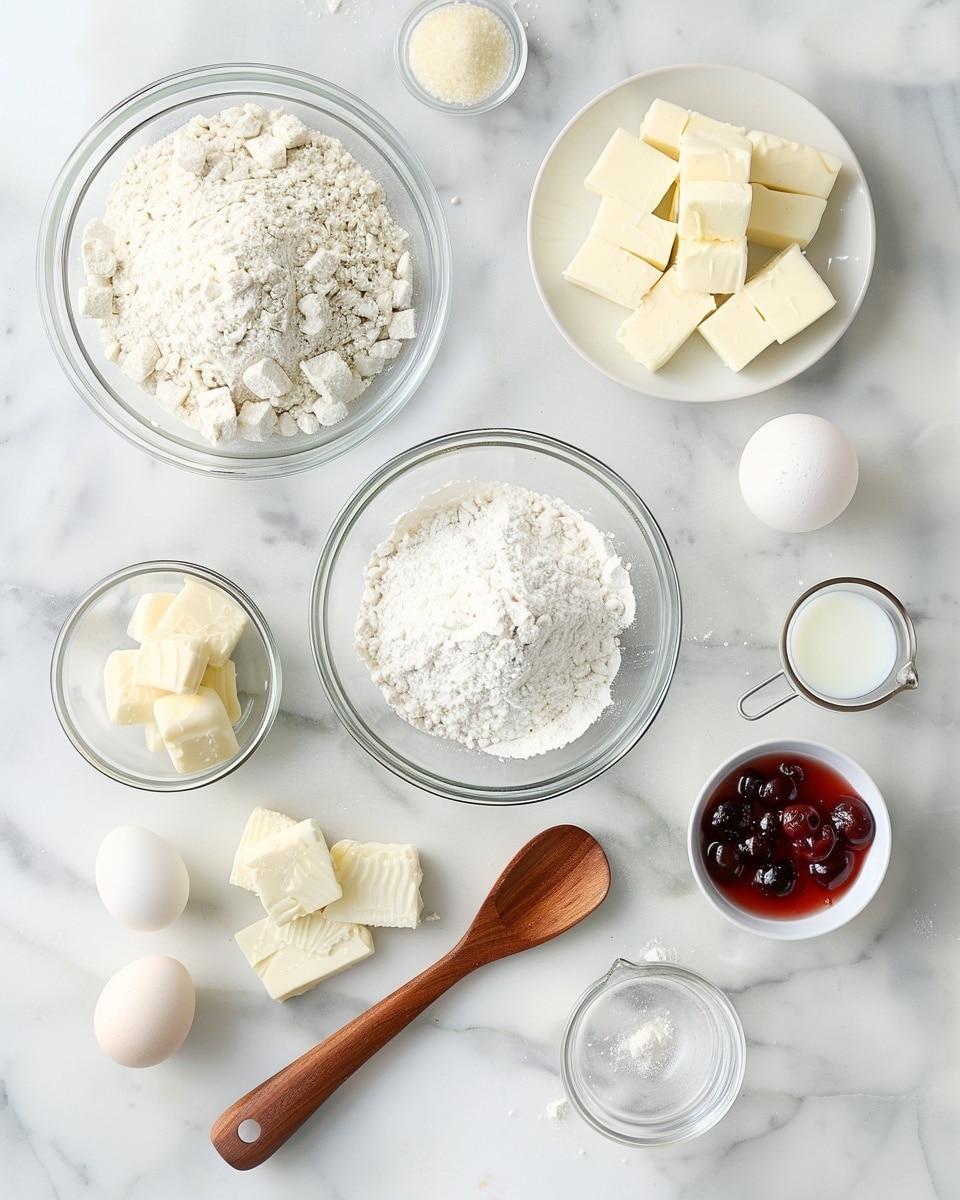 Single white plate holding one iced tartlet topped with a bright red glazed cherry, close-up angle revealing the slightly crumbly golden pastry shell and smooth white icing, delicate textures of the tart edges visible, photographed on a white marble surface with natural lighting, styled like a food blog individual serving photo taken with an iphone --ar 4:5 --v 7
