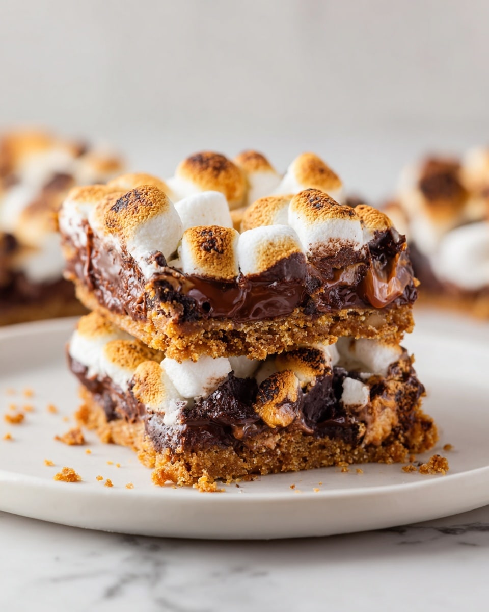 Large white rectangular baking pan filled with an entire batch of gooey s'mores bars, layered with melted, dark chocolate chunks, golden toasted marshmallows covering the surface, sprinkled with crunchy, broken golden graham crackers pieces, edges perfectly set with some chocolate slightly melted onto the parchment paper, photographed from a 3/4 angle on white marble countertop with natural lighting, professional food styling photo taken with an iphone --ar 4:5 --v 7
