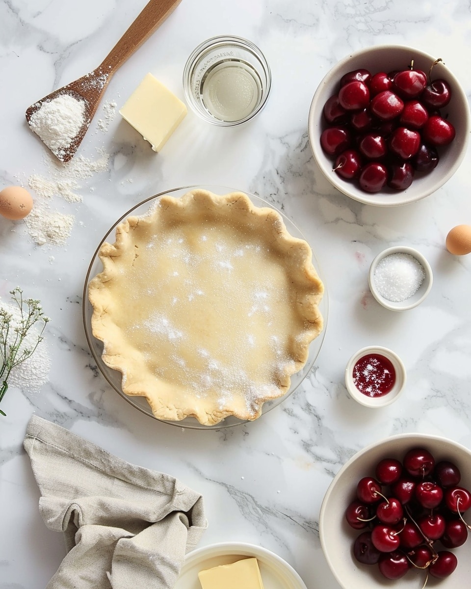Single slice of cherry crumble pie on a white plate, revealing a layered cross-section with glossy, juicy dark cherries under a golden crumb topping, a flaky crust edge, topped with a dollop of whipped cream and a fresh cherry, close-up angled shot showing interior textures and vibrant colors, set on a white marble background with natural lighting, styled like a food blog individual serving, photo taken with an iphone --ar 4:5 --v 7