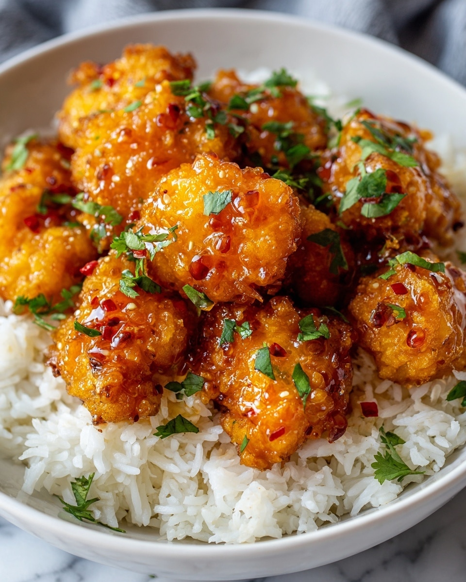 Large white serving bowl filled with multiple portions of crispy orange chicken glazed in a shiny sweet and tangy sauce, surrounded by fluffy steamed white rice, garnished with finely chopped fresh parsley, arranged neatly to showcase the full dish, photographed from a professional 3/4 angle on a white marble background with natural lighting, food magazine hero shot, photo taken with an iphone --ar 4:5 --v 7