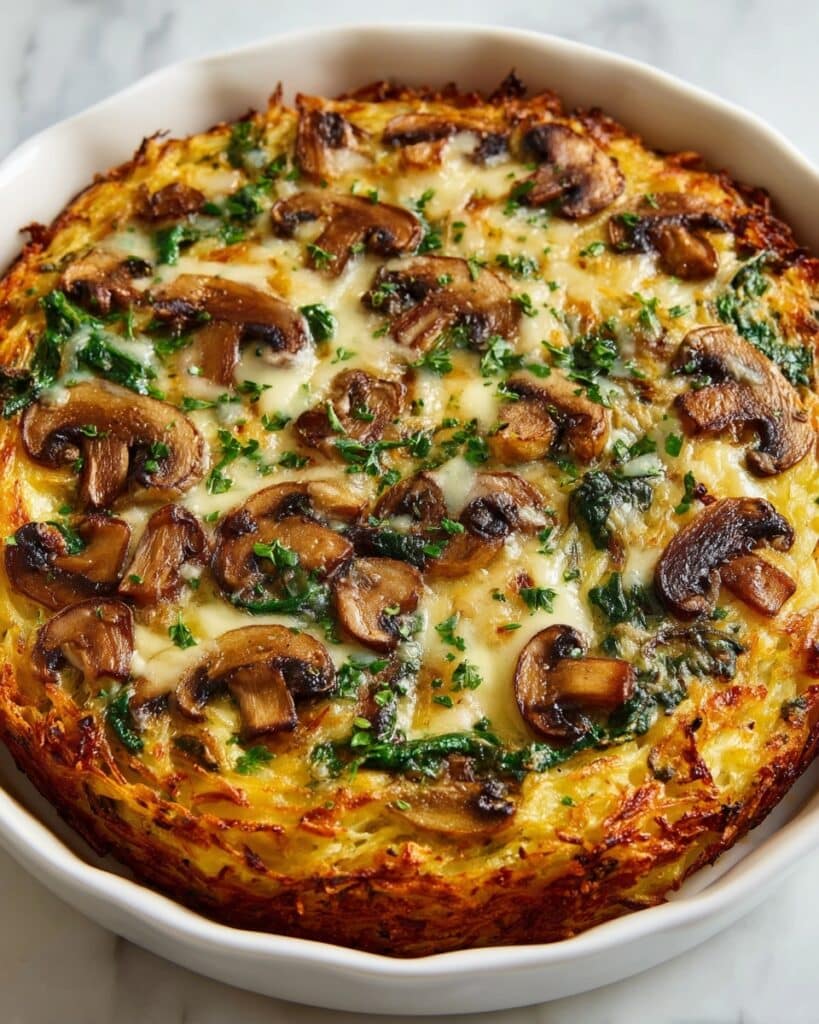 Crispy Potato Pie with Spinach, Mushrooms, and Melted Cheeses Recipe