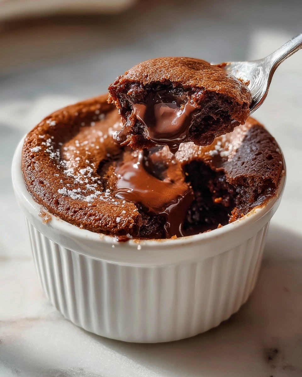 A large white ceramic baking dish filled with a rich, freshly baked chocolate souffle, perfectly risen with a golden-brown crust and slightly glossy cracks revealing a moist, decadent interior, garnished with a scoop of smooth vanilla ice cream melting slightly on top, all presented on a white marble countertop under natural light, photographed from a 3/4 angle in a professional food magazine style, photo taken with an iphone --ar 4:5 --v 7