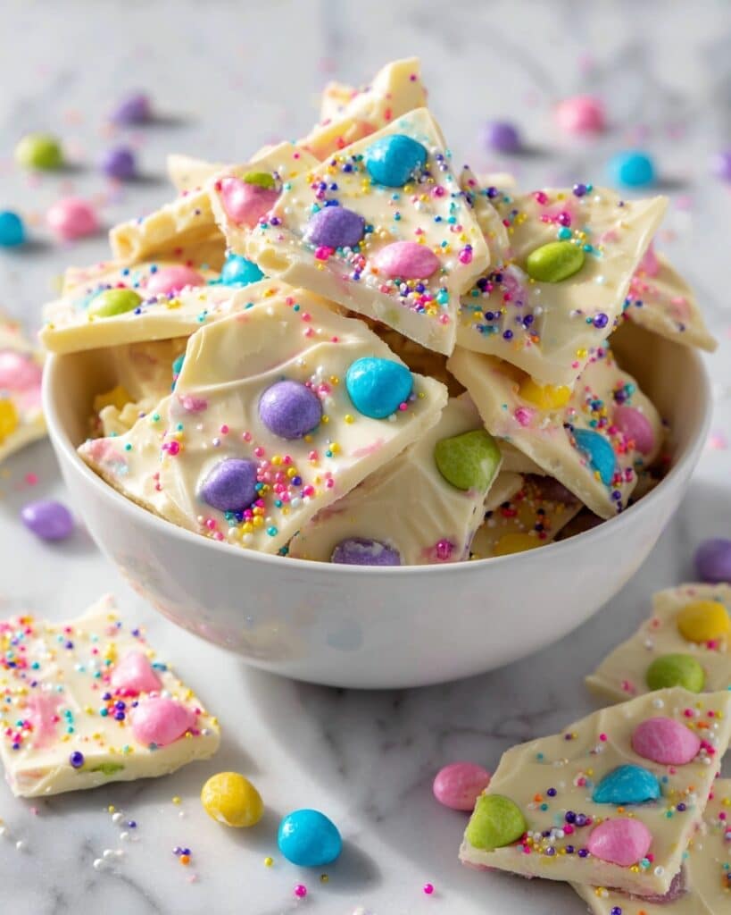 White Chocolate Easter Bark with Candy and Sprinkles Recipe