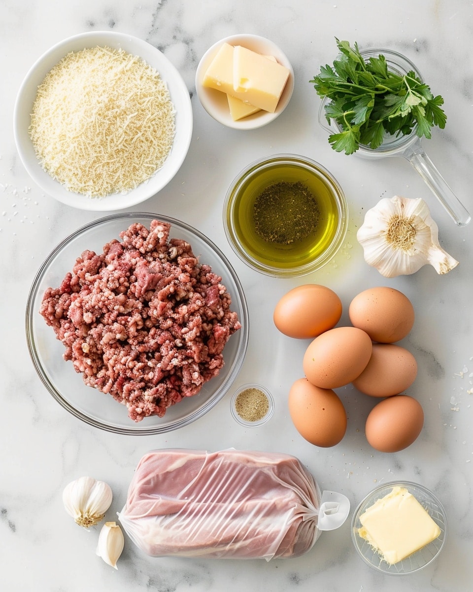 Single white plate featuring one generously sized meatball, browned and glistening with melted cheese on top, sprinkled with finely chopped fresh parsley and a light dusting of grated parmesan, close-up angled view revealing tender, juicy interior texture with herbs visible inside, natural light highlighting the glossy sauce pooling slightly around the base on a white marble surface, styled like a gourmet single portion from a food blog, photo taken with an iphone --ar 4:5 --v 7