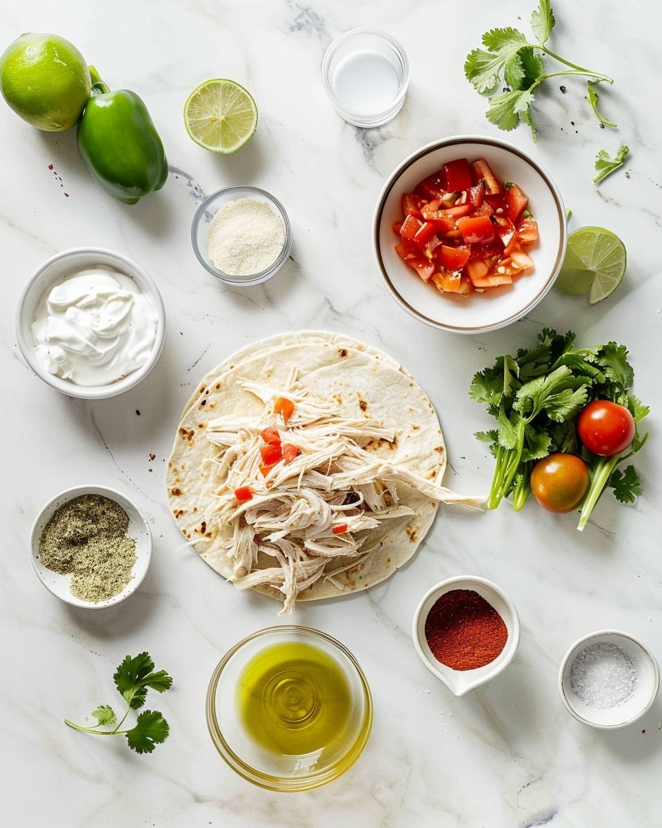 Single white plate with one soft corn taco filled with shredded seasoned chicken, finely shredded lettuce, and a dollop of smooth sour cream on top, close-up angled shot capturing the tender texture of the chicken and fresh greens, soft warm tortilla slightly toasted with a golden edge, placed on a white marble surface with natural lighting, styled as an individual ready-to-eat serving from a food blog, photo taken with an iphone --ar 4:5 --v 7
