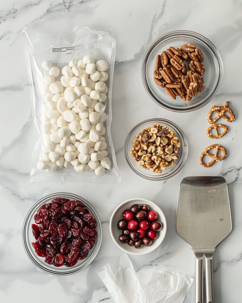Single white plate holding one irregularly shaped, thick slab of white chocolate bark topped with vibrant red dried cranberries, crunchy pretzel pieces, pumpkin seeds, and sunflower seeds, close-up angled shot emphasizing the textured surface and creamy white base contrasted with the colorful toppings, natural light highlighting the crisp details, set on a white marble background, intimate plated serving photo taken with an iphone --ar 4:5 --v 7
