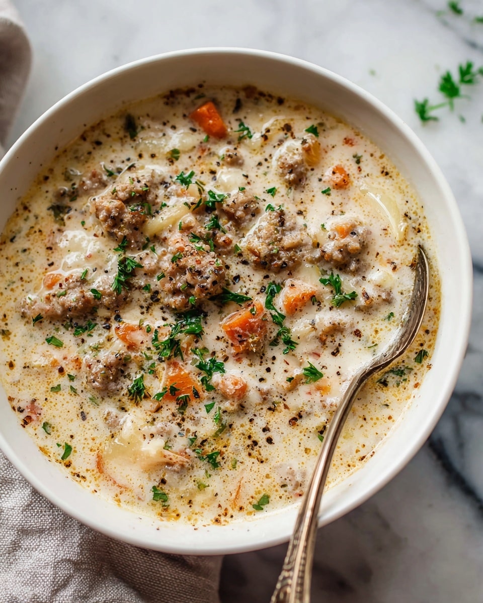 Large white enamel dutch oven filled with creamy chicken stew, featuring tender chunks of chicken, diced vegetables like carrots and celery, all immersed in a rich, velvety cream sauce, generously garnished with fresh chopped parsley, shot from a 3/4 angle on a white marble countertop with natural lighting, styled as a professional food magazine hero shot, showing the entire dish in frame, photo taken with an iphone --ar 4:5 --v 7